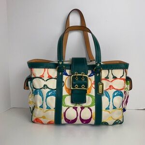 Vintage Y2K Coach Scribble Stitch colorful embroidered signature Pocket Tote Bag